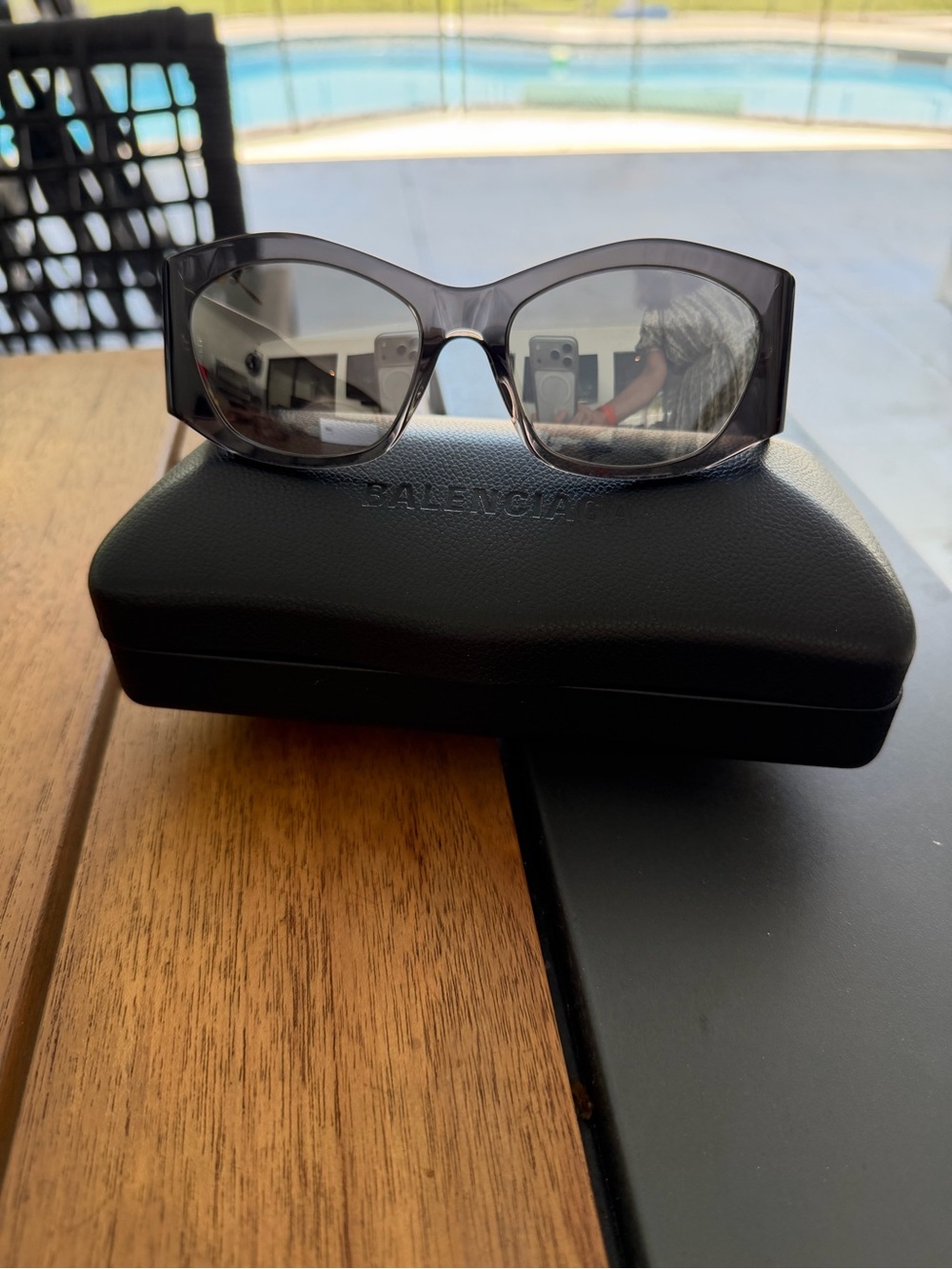 Balenciaga Womens Translucent Gray Oversized Sunglasses